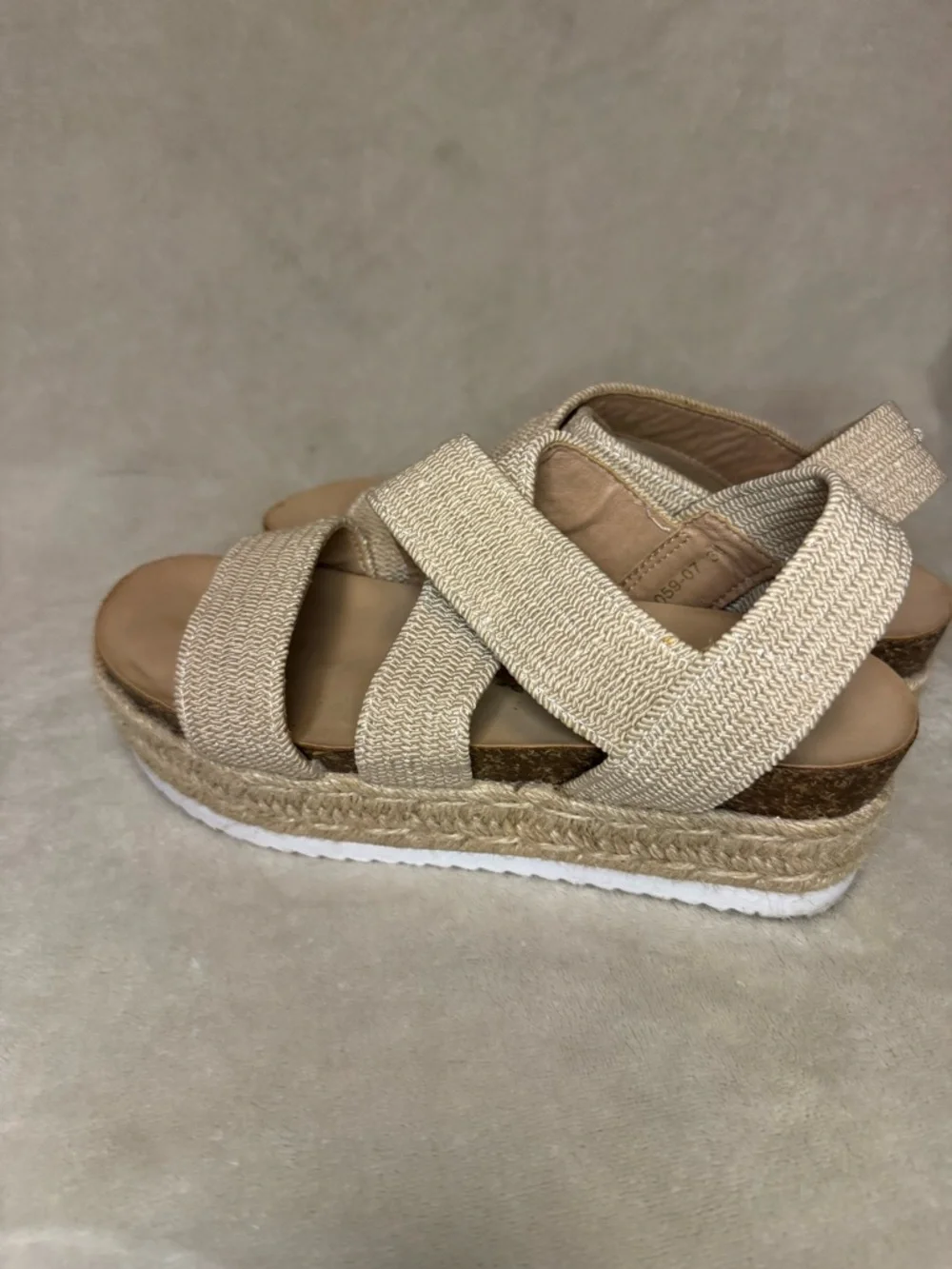 Jenny Fairy Platform Espadrille Sandals Beige Strappy Size 6 - Picture 3 of 7